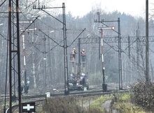 Demontaż sieci trakcyjnej w stacji Sobów, fot. Paweł Babiarz (3)