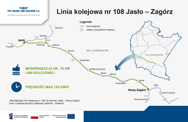 Mapa - Rewitalizacja linii nr 108 na odcinku Jasło- Nowy Zagórz wraz z budową łącznicy Jedlicze - Szebnie_8.08
